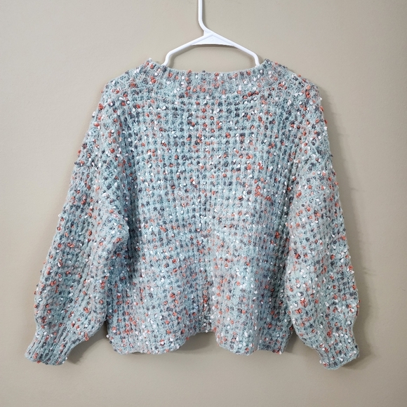 She and sky size M / L oversized sweater shaggy sage green orange  pullover - Picture 2 of 6